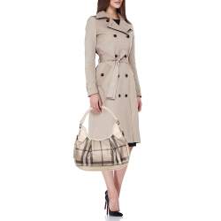 Pre Owned Burberry Grey Smoked Check PVC and Leather Small Brooklyn Hobo