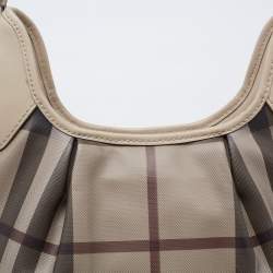 Pre Owned Burberry Grey Smoked Check PVC and Leather Small Brooklyn Hobo