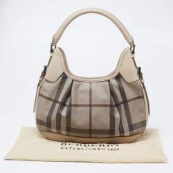 Pre Owned Burberry Grey Smoked Check PVC and Leather Small Brooklyn Hobo