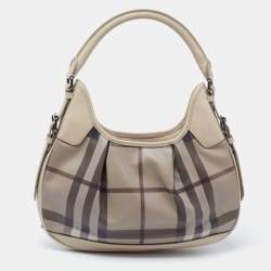 Pre Owned Burberry Grey Smoked Check PVC and Leather Small Brooklyn Hobo