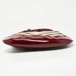 Pre Owned Burberry Red/Beige Nova Check PVC And Patent Leather Brooke Hobo