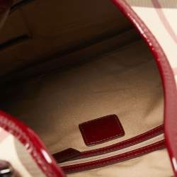 Pre Owned Burberry Red/Beige Nova Check PVC And Patent Leather Brooke Hobo