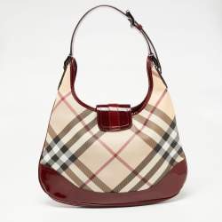 Pre Owned Burberry Red/Beige Nova Check PVC And Patent Leather Brooke Hobo
