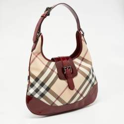 Pre Owned Burberry Red/Beige Nova Check PVC And Patent Leather Brooke Hobo