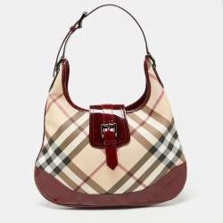 Pre Owned Burberry Red/Beige Nova Check PVC And Patent Leather Brooke Hobo