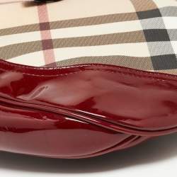Pre Owned Burberry Red/Beige Nova Check PVC And Patent Leather Brooke Hobo