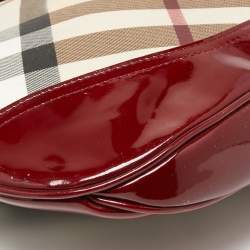 Pre Owned Burberry Red/Beige Nova Check PVC And Patent Leather Brooke Hobo