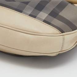Pre Owned Burberry Beige Coated Canvas And Leather Small Brooklyn Hobo