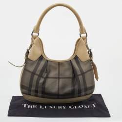 Pre Owned Burberry Beige Coated Canvas And Leather Small Brooklyn Hobo
