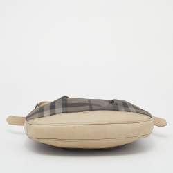 Pre Owned Burberry Beige Coated Canvas And Leather Small Brooklyn Hobo