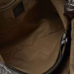 Pre Owned Burberry Metallic Taupe Laser Cut Leather and Coated Canvas Tote