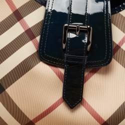 Pre Owned Burberry Blue/Beige Super Nova Check PVC And Patent Leather Brooke Hobo