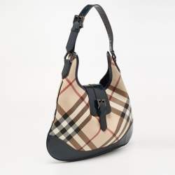Pre Owned Burberry Blue/Beige Super Nova Check PVC And Patent Leather Brooke Hobo