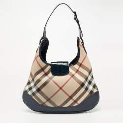 Pre Owned Burberry Blue/Beige Super Nova Check PVC And Patent Leather Brooke Hobo