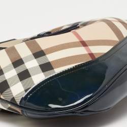 Pre Owned Burberry Blue/Beige Super Nova Check PVC And Patent Leather Brooke Hobo