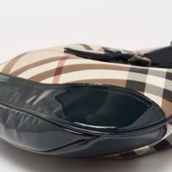 Pre Owned Burberry Blue/Beige Super Nova Check PVC And Patent Leather Brooke Hobo