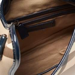 Pre Owned Burberry Blue/Beige Super Nova Check PVC And Patent Leather Brooke Hobo