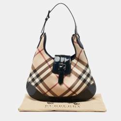 Pre Owned Burberry Blue/Beige Super Nova Check PVC And Patent Leather Brooke Hobo