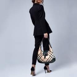 Pre Owned Burberry Blue/Beige Super Nova Check PVC And Patent Leather Brooke Hobo
