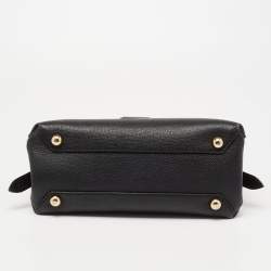 Pre Owned Burberry Black/Beige Leather And House Check Fabric Small Camberley Top Handle Bag