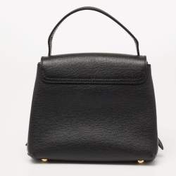 Pre Owned Burberry Black/Beige Leather And House Check Fabric Small Camberley Top Handle Bag