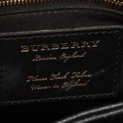 Pre Owned Burberry Black/Beige Leather And House Check Fabric Small Camberley Top Handle Bag