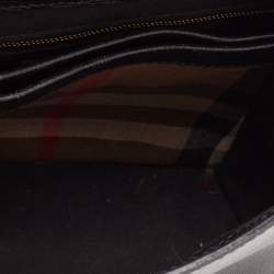 Pre Owned Burberry Black/Beige Leather And House Check Fabric Small Camberley Top Handle Bag