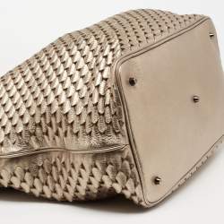 Pre Owned Burberry Metallic Woven Leather Hobo
