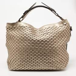 Pre Owned Burberry Metallic Woven Leather Hobo