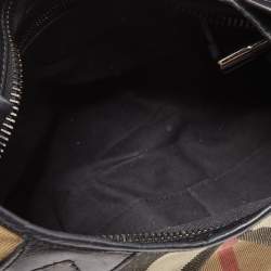 Pre Owned Burberry Black/Beige House Check Canvas and Leather Phoebe Studded Hobo