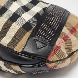 Pre Owned Burberry Black/Beige House Check Canvas and Leather Phoebe Studded Hobo