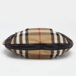 Pre Owned Burberry Black/Beige House Check Canvas and Leather Phoebe Studded Hobo