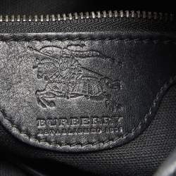 Pre Owned Burberry Black/Beige House Check Canvas and Leather Small Phoebe Hobo