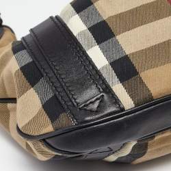 Pre Owned Burberry Black/Beige House Check Canvas and Leather Small Phoebe Hobo