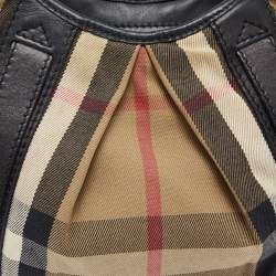 Pre Owned Burberry Black/Beige House Check Canvas and Leather Small Phoebe Hobo
