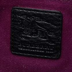 Pre Owned حقيبة يد توتس بربري ستويل جلد وكانفاس كاروهات بيت أسود/أبيض 