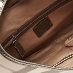 Pre Owned Burberry Metallic/Beige Nova Check PVC and Patent Leather Large Brooke Hobo
