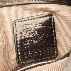 Pre Owned Burberry Metallic/Beige Nova Check PVC and Patent Leather Large Brooke Hobo