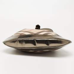 Pre Owned Burberry Metallic/Beige Nova Check PVC and Patent Leather Large Brooke Hobo
