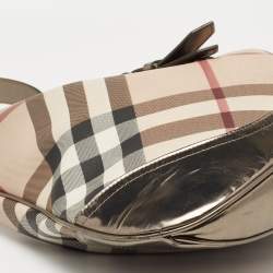 Pre Owned Burberry Metallic/Beige Nova Check PVC and Patent Leather Large Brooke Hobo