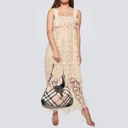Pre Owned Burberry Metallic/Beige Nova Check PVC and Patent Leather Large Brooke Hobo