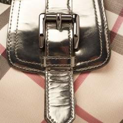 Pre Owned Burberry Metallic/Beige Nova Check PVC and Patent Leather Large Brooke Hobo