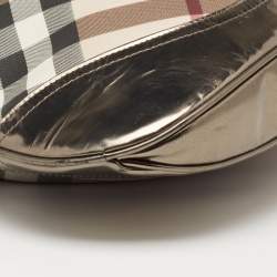 Pre Owned Burberry Metallic/Beige Nova Check PVC and Patent Leather Large Brooke Hobo