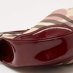 Pre Owned Burberry Red/Beige House Check Heart PVC and Patent Leather Brooklyn Hobo