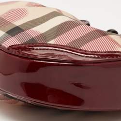 Pre Owned Burberry Red/Beige House Check Heart PVC and Patent Leather Brooklyn Hobo