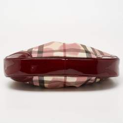 Pre Owned Burberry Red/Beige House Check Heart PVC and Patent Leather Brooklyn Hobo