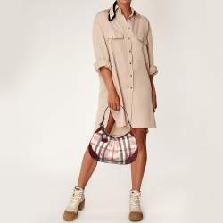 Pre Owned Burberry Red/Beige House Check Heart PVC and Patent Leather Brooklyn Hobo