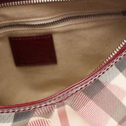 Pre Owned Burberry Red/Beige House Check Heart PVC and Patent Leather Brooklyn Hobo