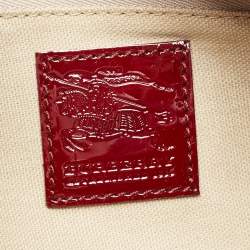 Pre Owned Burberry Red/Beige House Check Heart PVC and Patent Leather Brooklyn Hobo