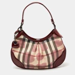 Pre Owned Burberry Red/Beige House Check Heart PVC and Patent Leather Brooklyn Hobo